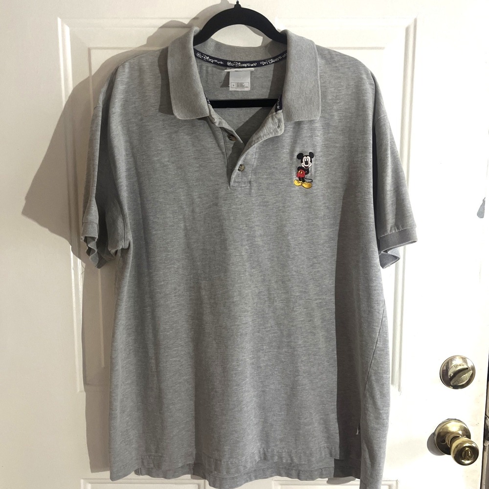 Walt Disney World‎ Authentic Mickey Mouse Polo Shirt Mens L Embroidered Gray